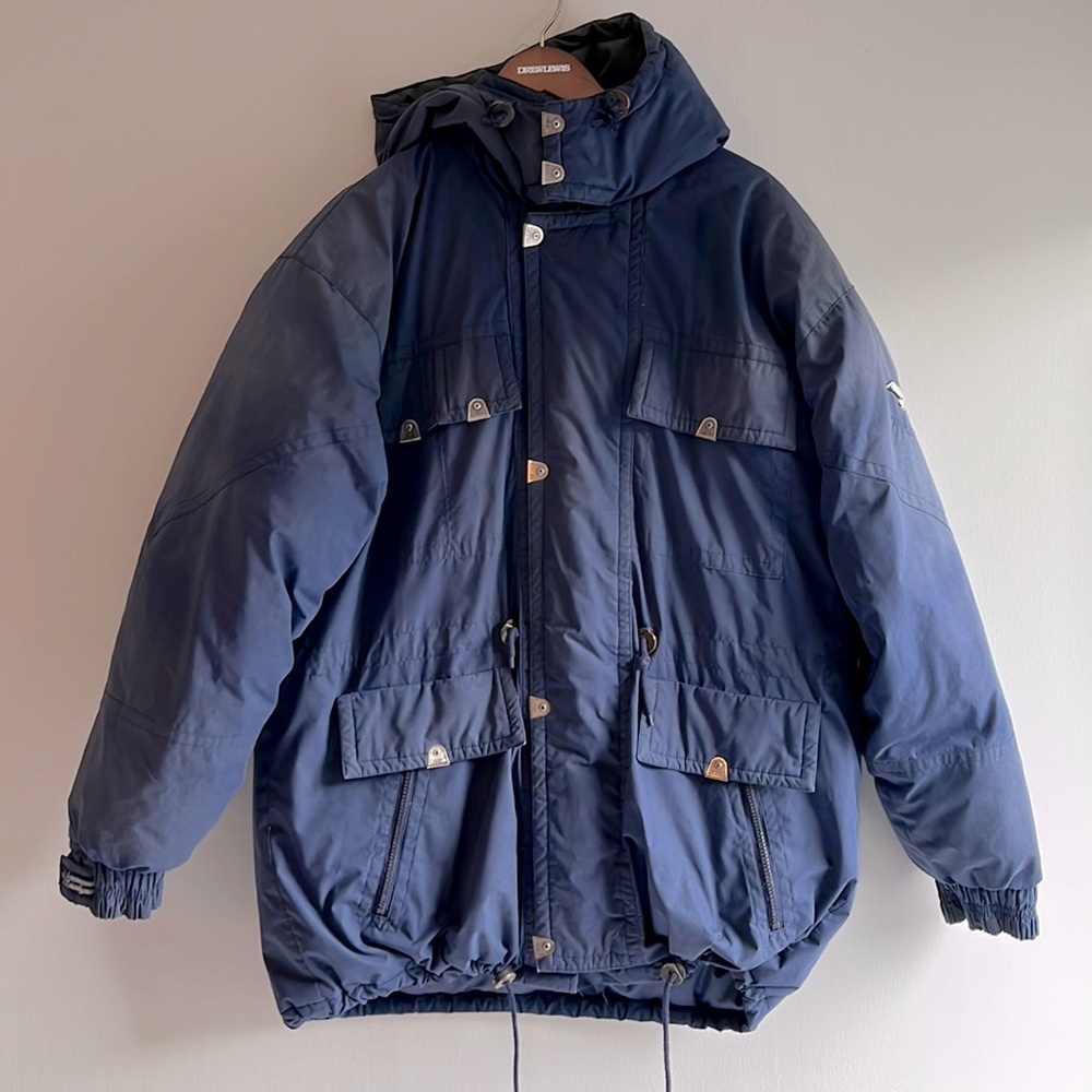 Vintage Triple Fat Goose blue and green goose down large hooded parka